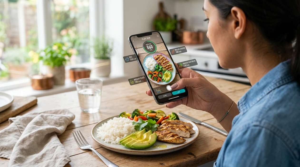 App that counts calories from photo scanning a dinner plate