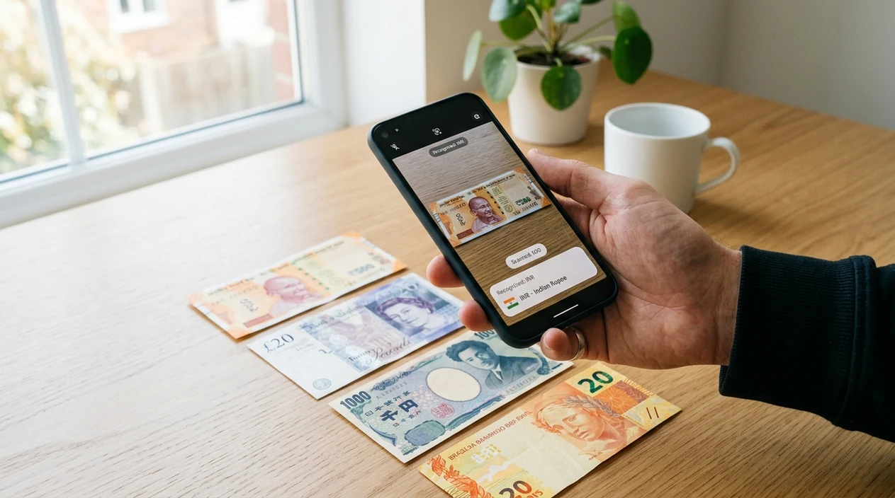 App that identifies banknotes scanning foreign paper currency on a phone