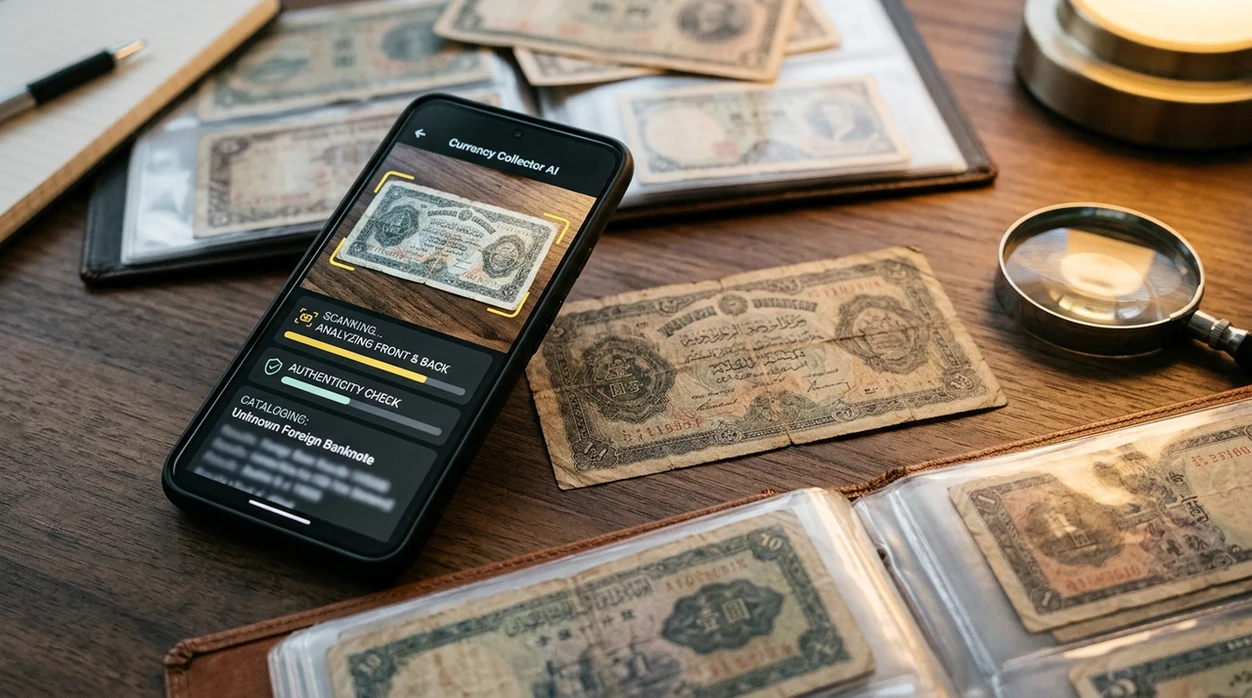 Banknote photo scanner showing likely currency match on mobile