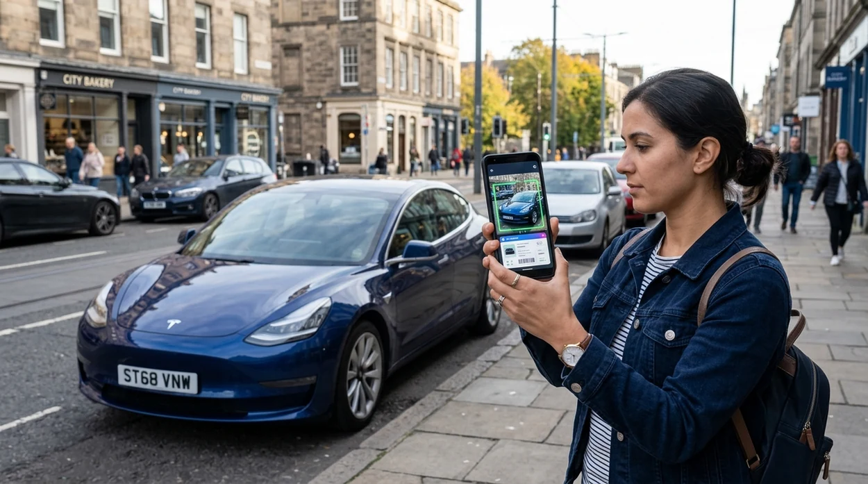 App that identifies cars scanning a parked sedan from a phone