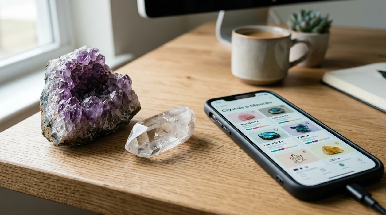 phone scanner showing likely crystal matches for amethyst and quartz