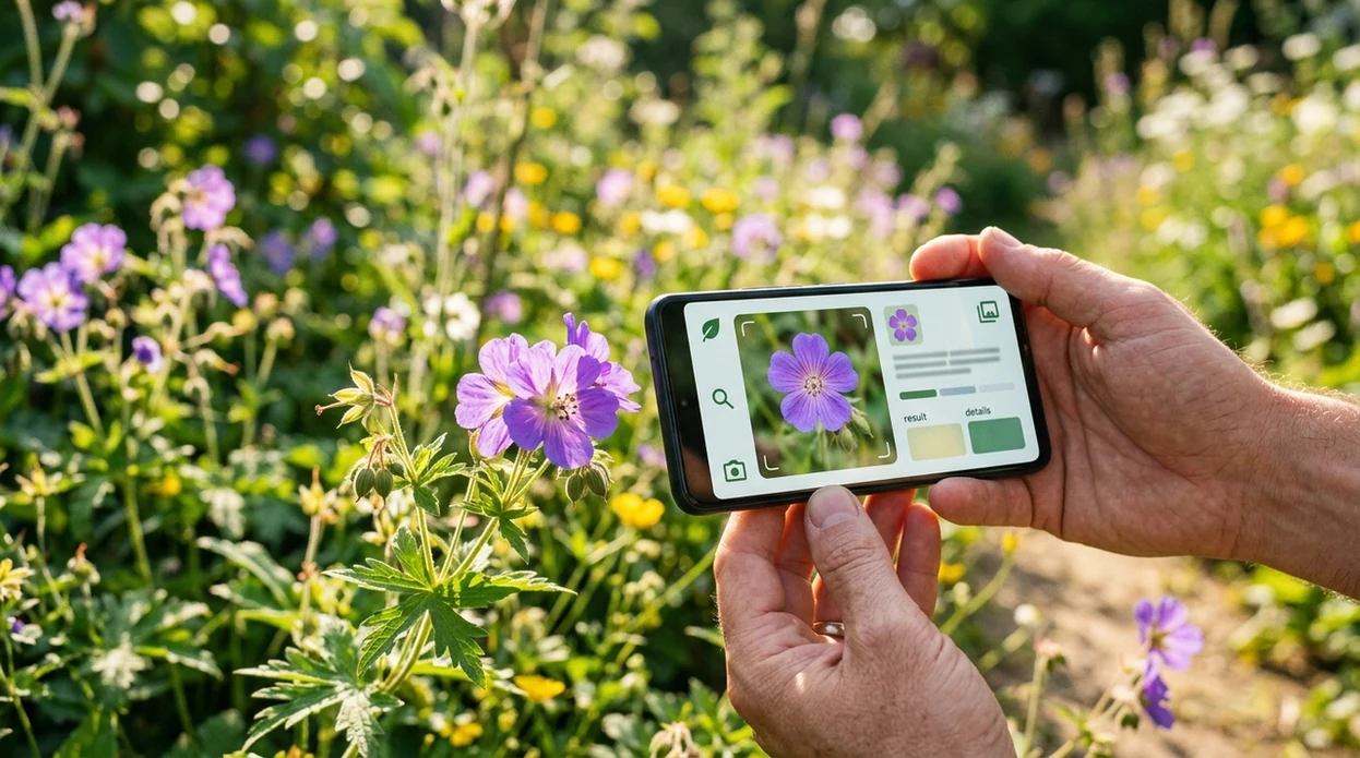 App that identifies flowers scanning a garden bloom on a phone