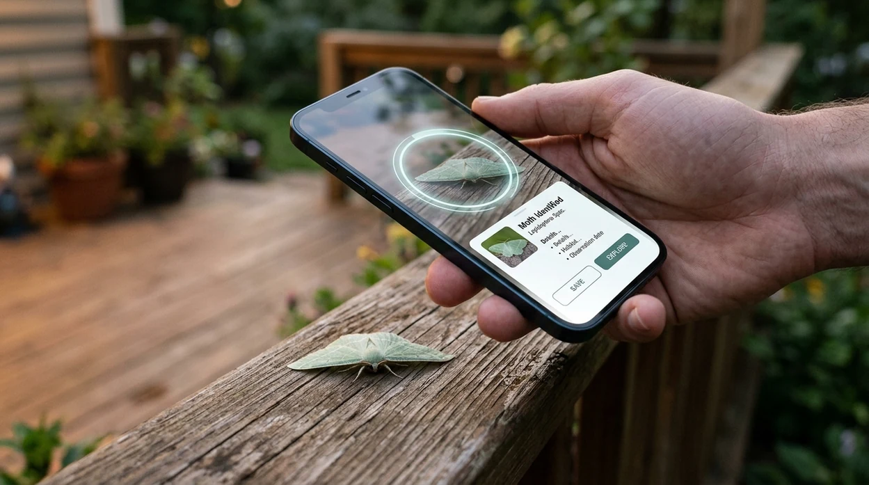 Phone insect scanner showing a likely moth identification result