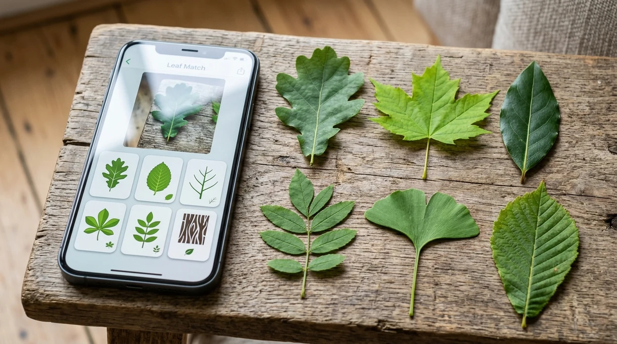 Leaf scanner showing plant match results from several leaf photos