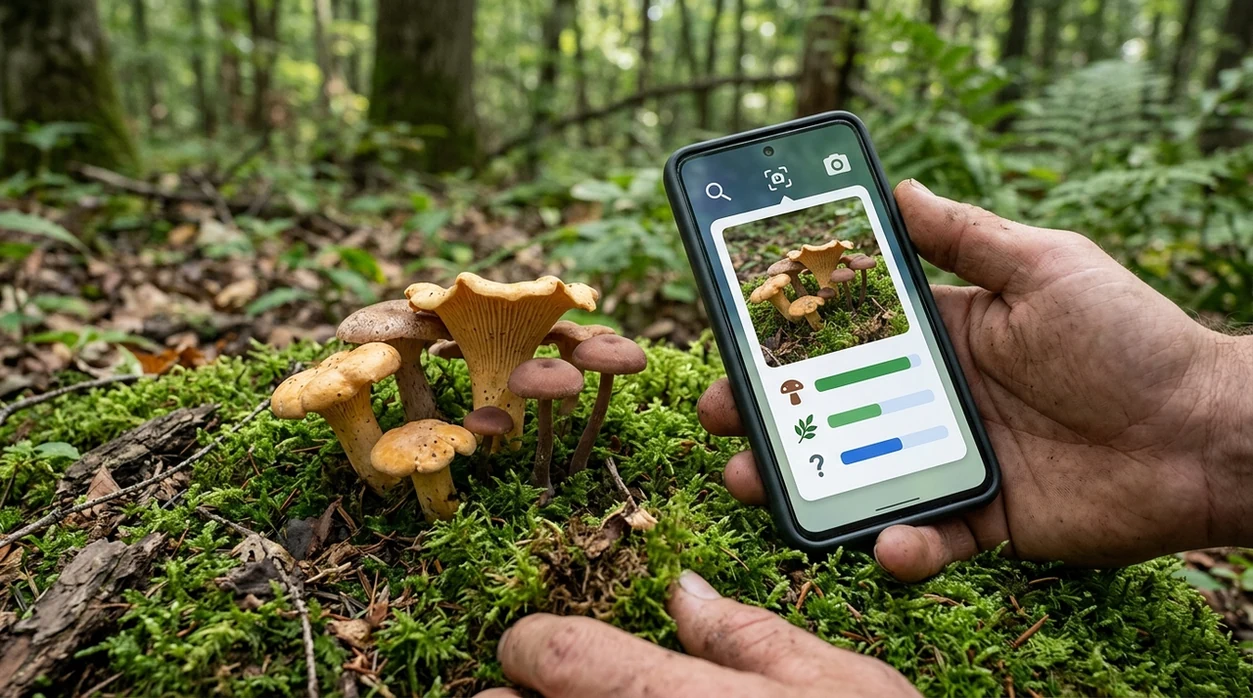 Mushroom photo scanner comparing cap and underside images
