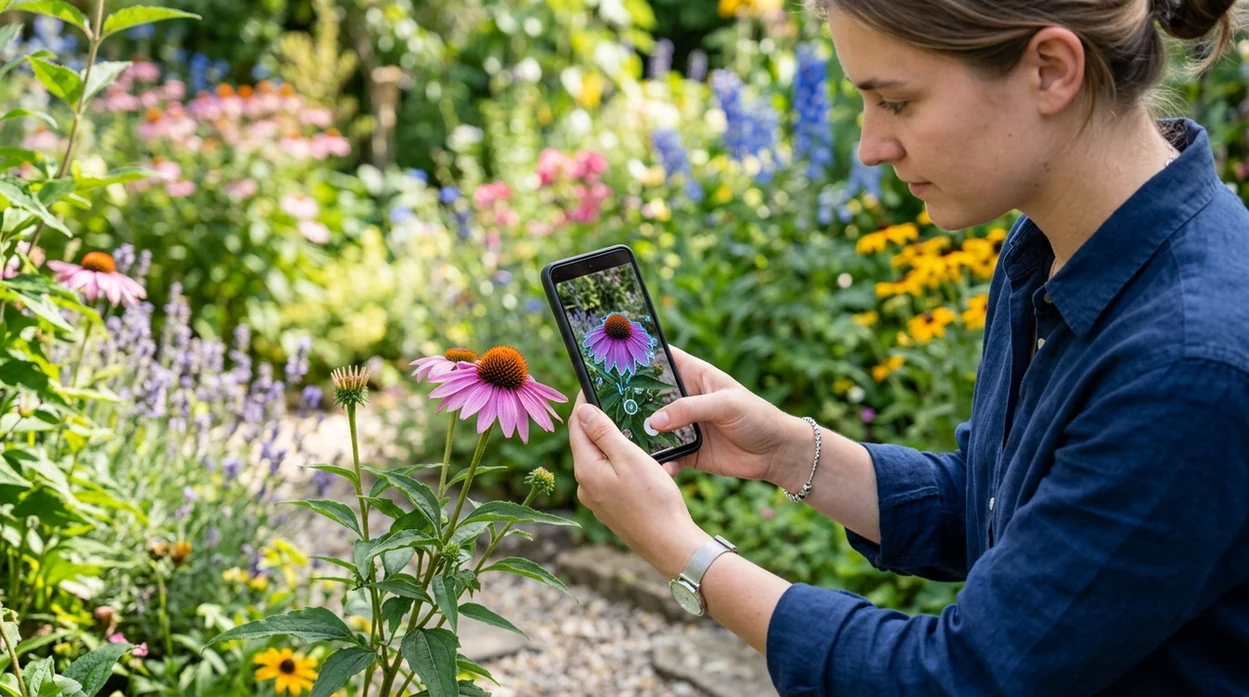 App that identifies plants scanning a flowering houseplant on a phone