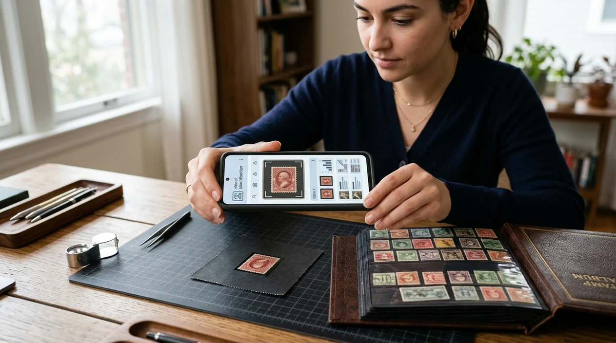app that identifies stamps scanning a vintage postage stamp album