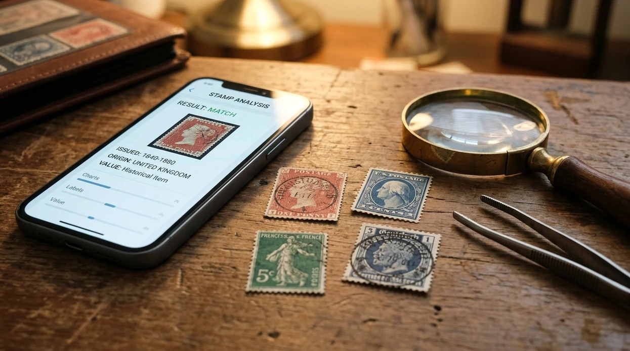 stamp photo scanner showing visual matches for old postage stamps