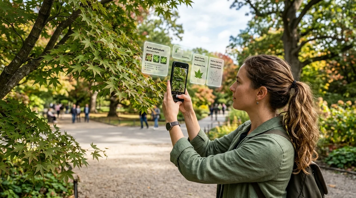 App that identifies trees scanning leaves on a park tree