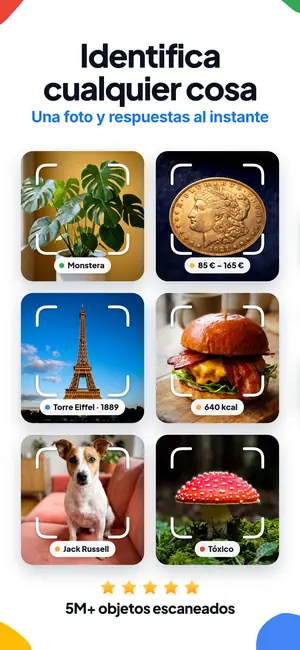 Pantalla de la app Lens AI: Identifica cualquier cosa con una foto