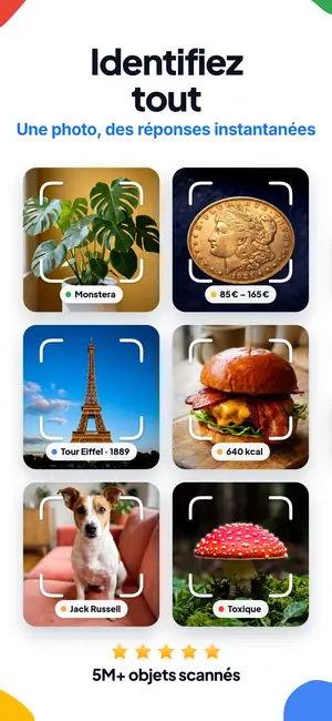 Écran de l'application Lens AI : Identifiez tout en photo
