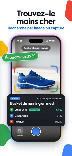 Écran de l'application Lens AI : Trouvez-le moins cher