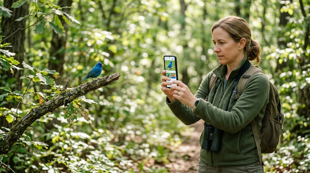 Bird identifier for birdwatchers used on a songbird in the field