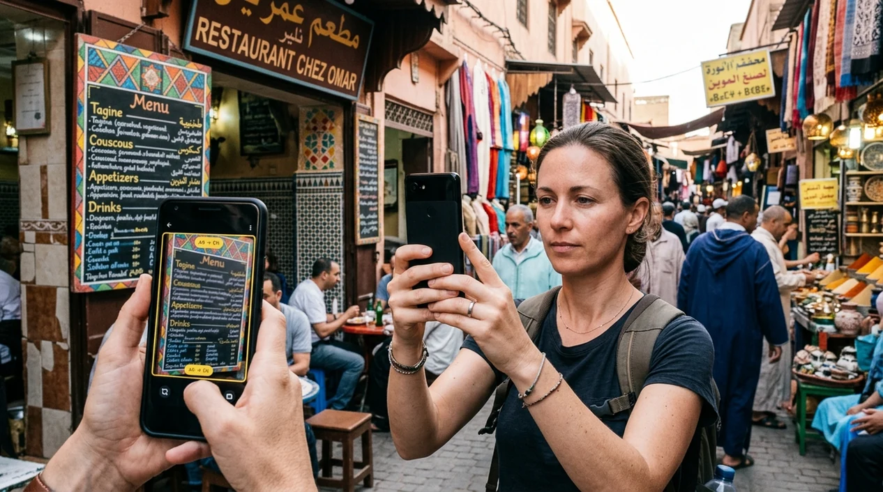 Camera translator for travelers scanning a restaurant menu abroad