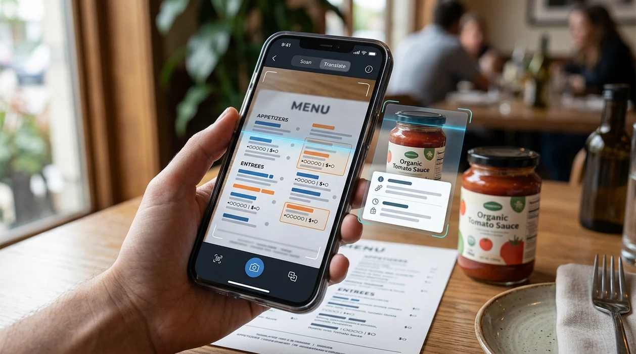 Phone translating menu and label text from photos