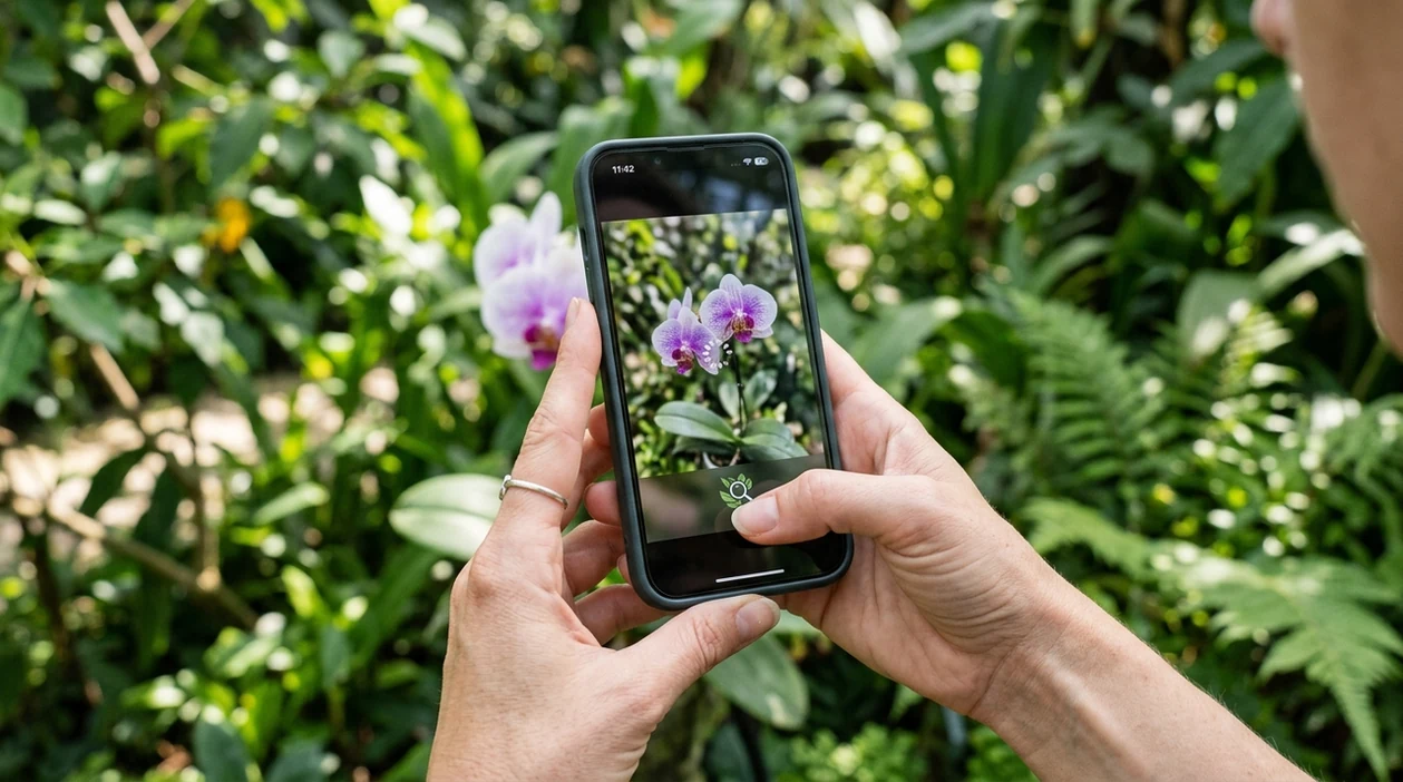 Phone showing does lens app work offline while preparing a plant scan