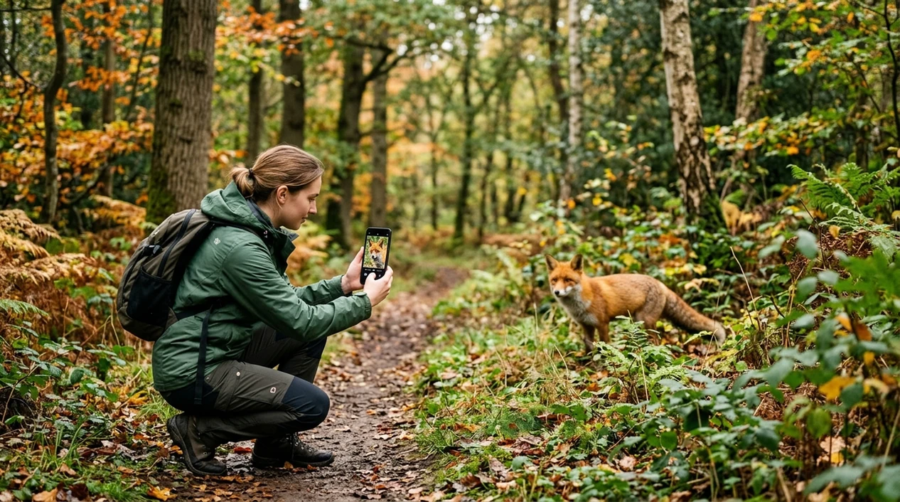 Animal identifier app scanning a fox from a smartphone camera