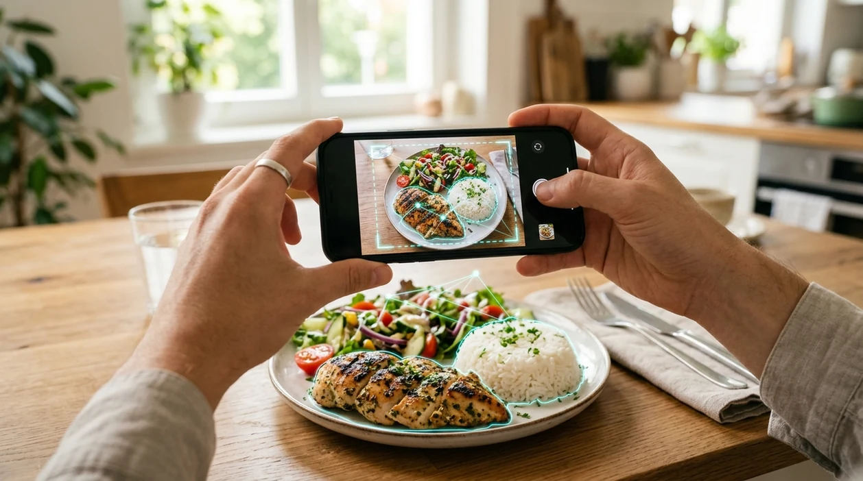 calorie scanner app estimating calories from a dinner plate