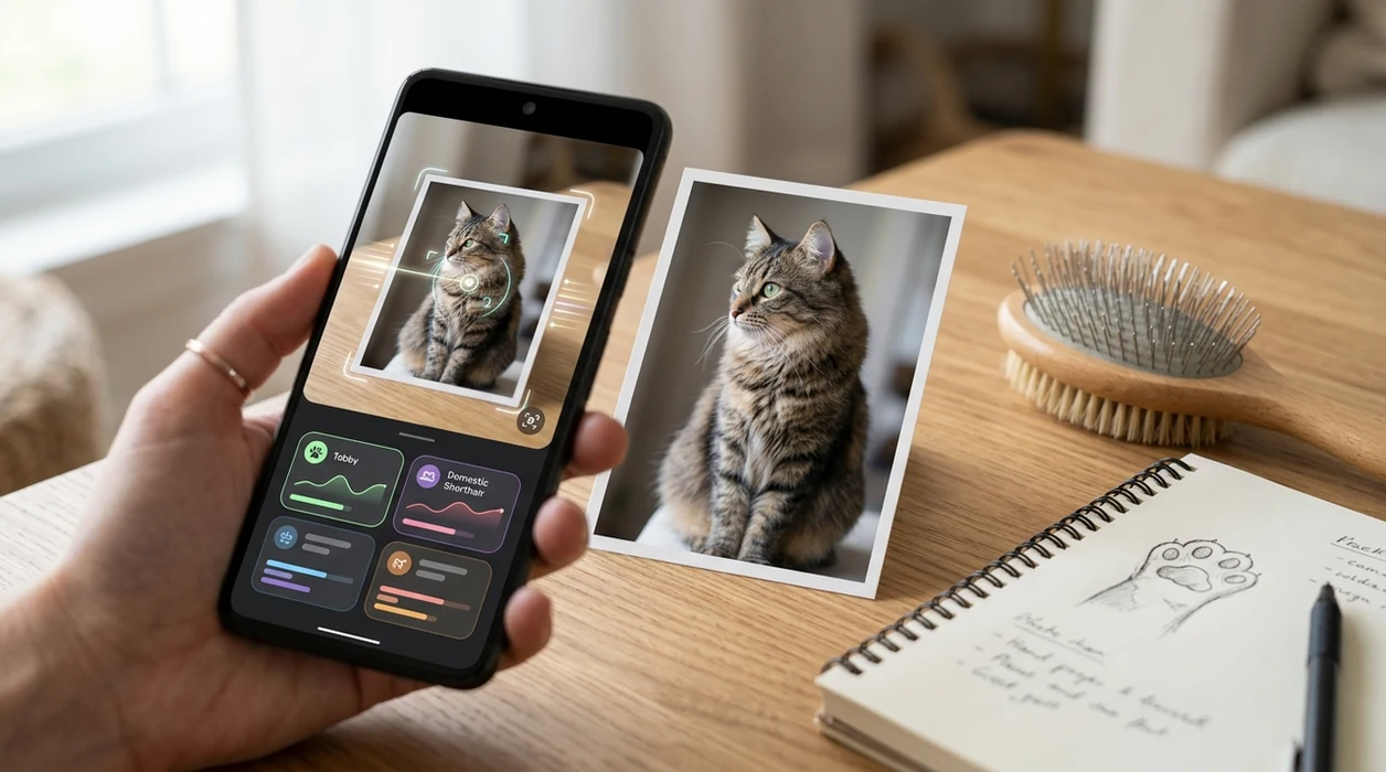 Mobile cat scanner showing a breed result from a clear photo