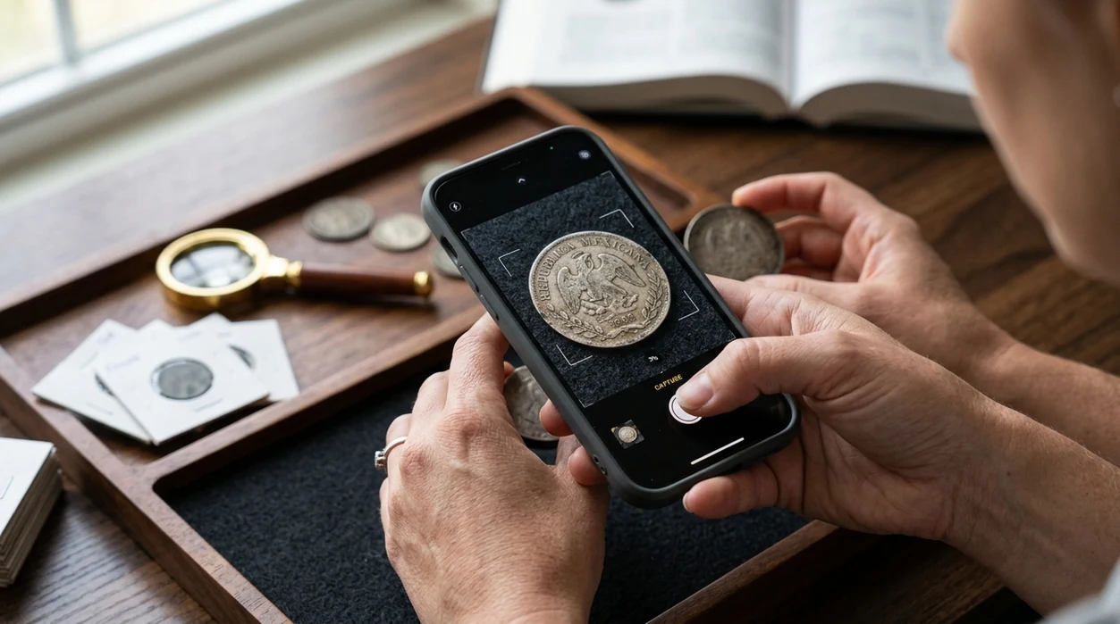 phone camera scanning both sides of a collectible coin