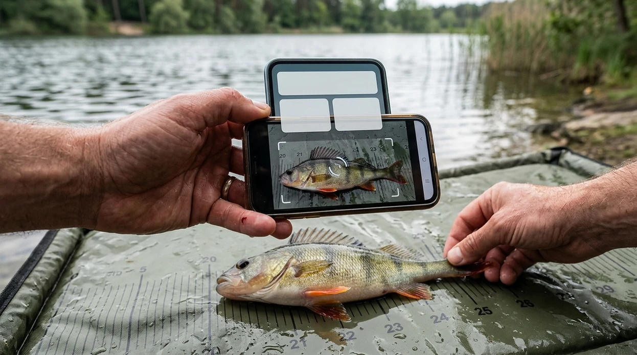 mobile fish scanner showing a photo identification result outdoors