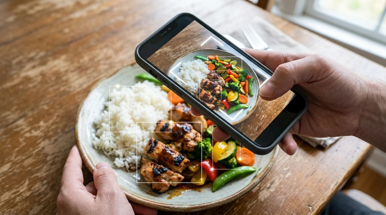 Meal photo scan showing separate food items on a phone