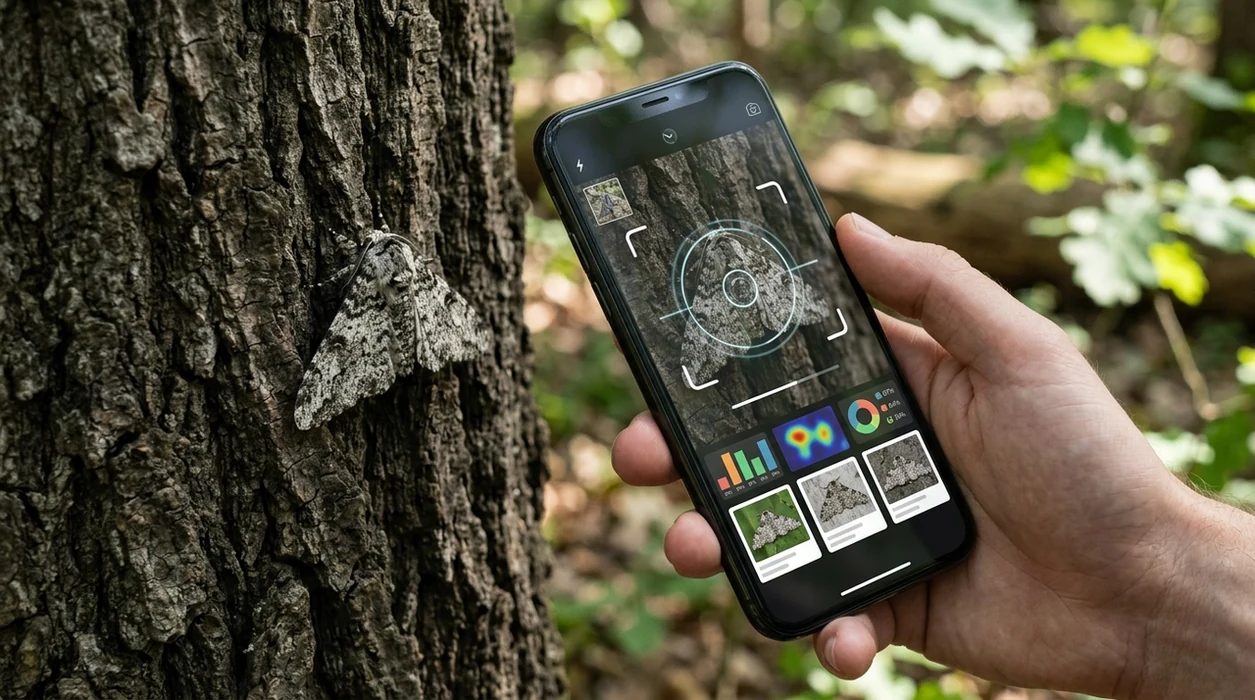 Mobile bug scanner showing a moth photo identification result
