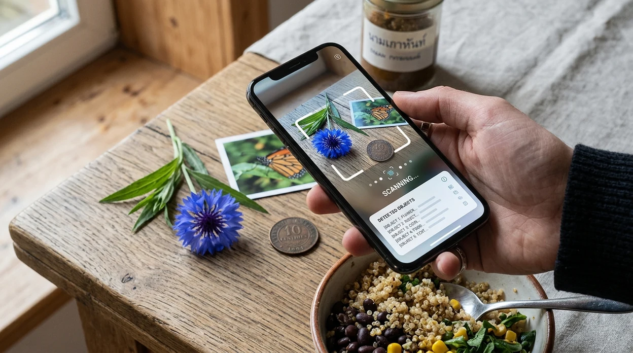 AI visual search results for plants coins food and labels