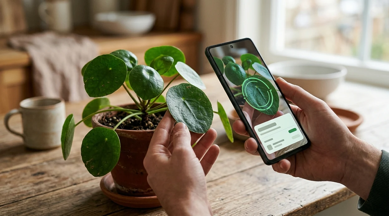 Houseplant scanner showing a plant match from a clear leaf photo