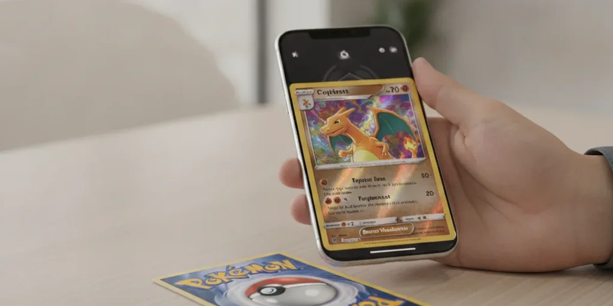 Teléfono comprobando cartas pokemon originales mediante una fotografía