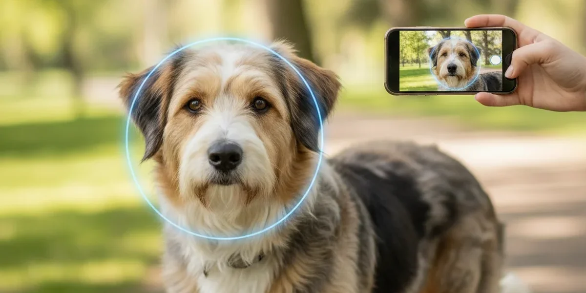 Persona usando el móvil para saber qué raza es mi perro mediante una foto