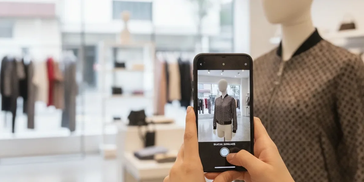 Buscar ropa por foto con un teléfono para identificar una chaqueta