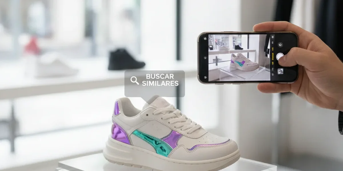 Persona usando un teléfono para buscar un producto con una foto
