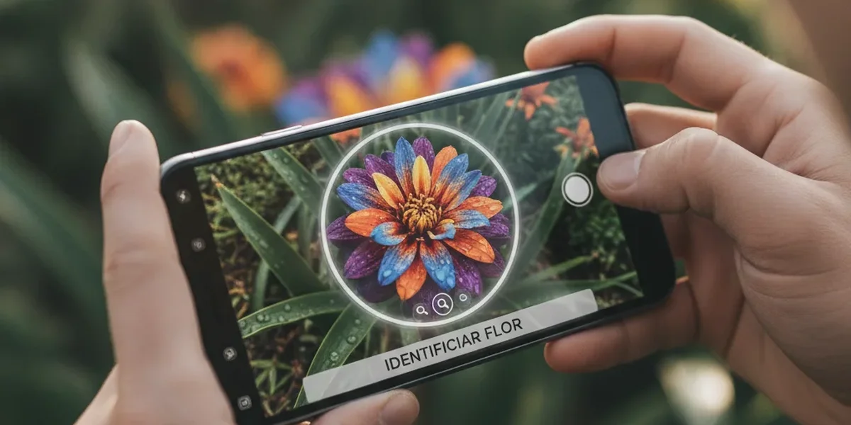 Persona usando el teléfono para descubrir qué flor es esta mediante una foto
