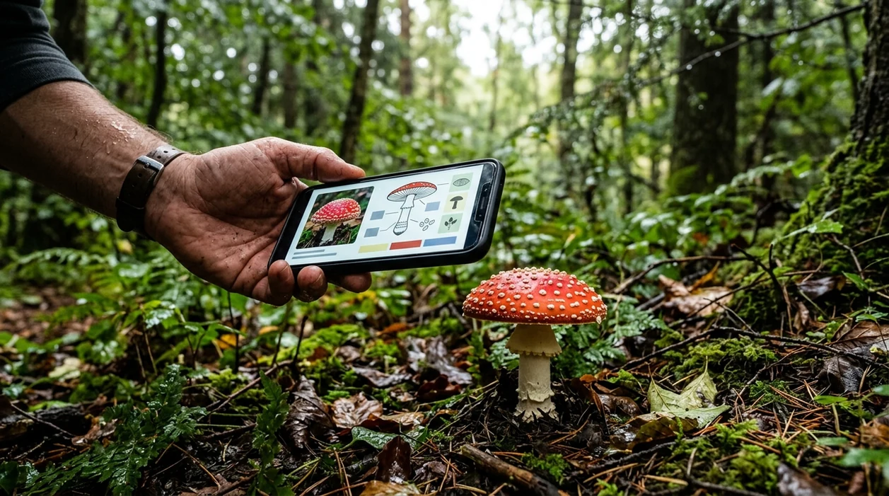 Phone used to find out what this mushroom is from a photo