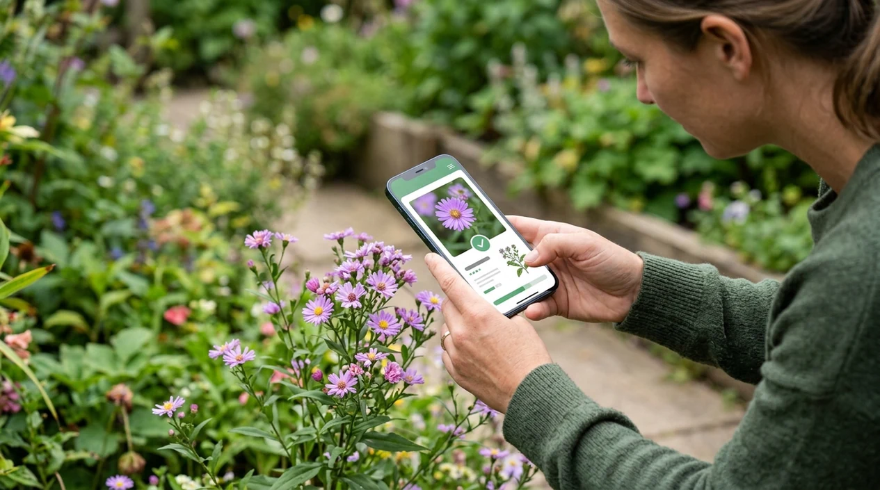 Person using a phone to find the name of this plant