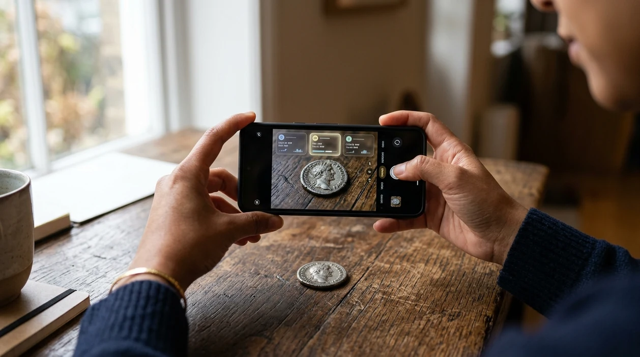 Phone scanner used to find the value of this coin