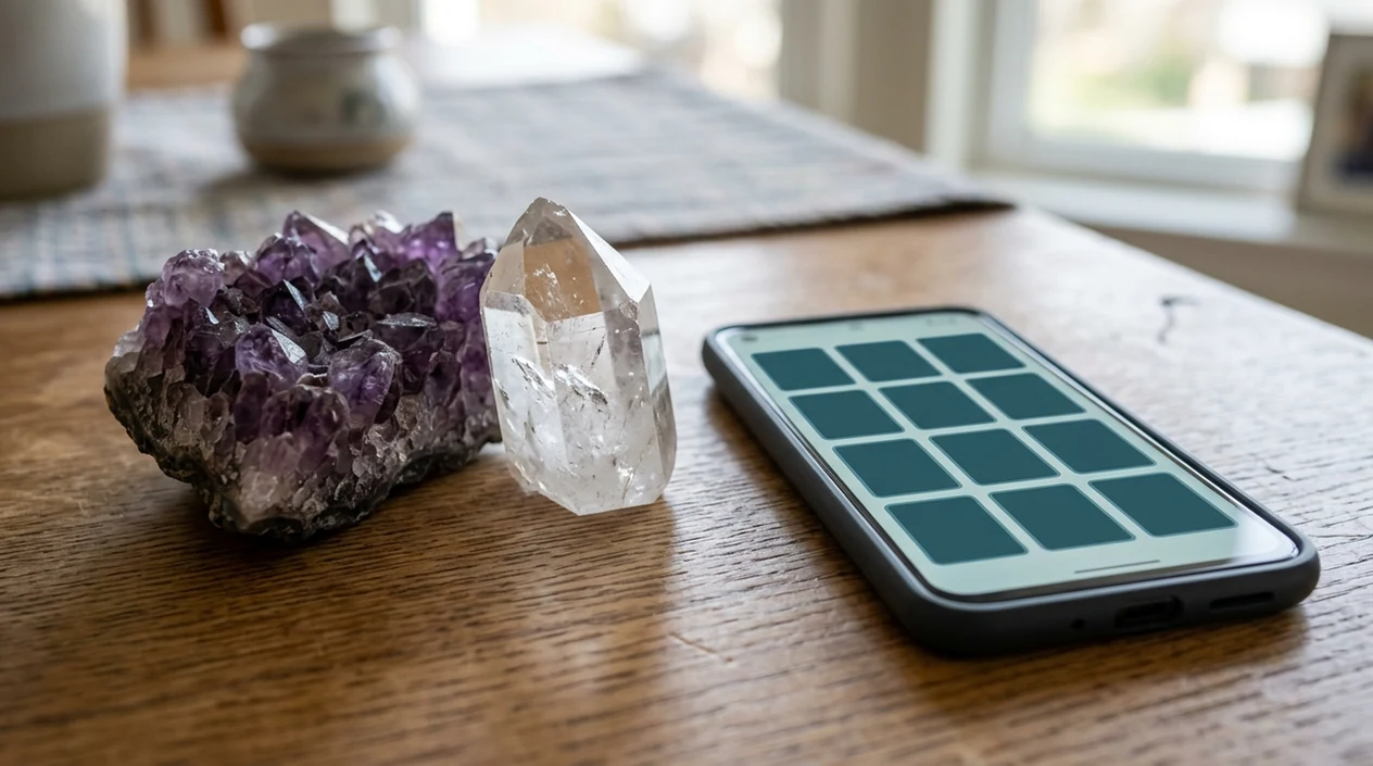 Phone scanner showing a crystal identification result for fluorite