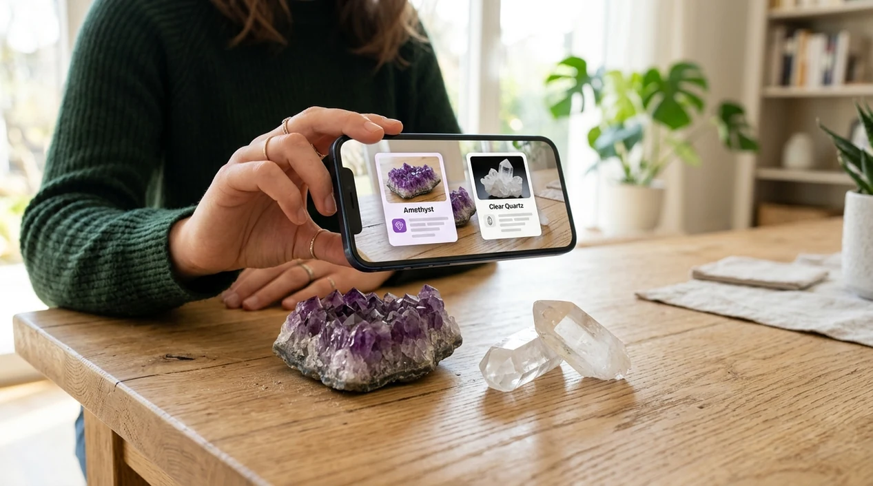 Free crystal identifier scanning amethyst and quartz on a phone