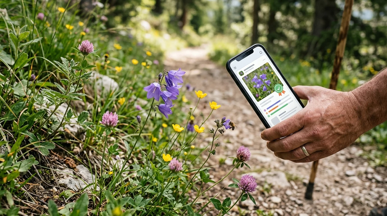 Mobile flower scanner showing likely matches for a wildflower photo