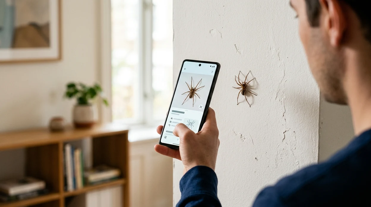 Free spider identifier app scanning a spider photo on a phone