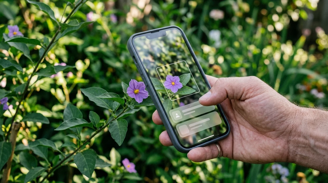 Plant scanner checking leaves and flowers from a phone photo