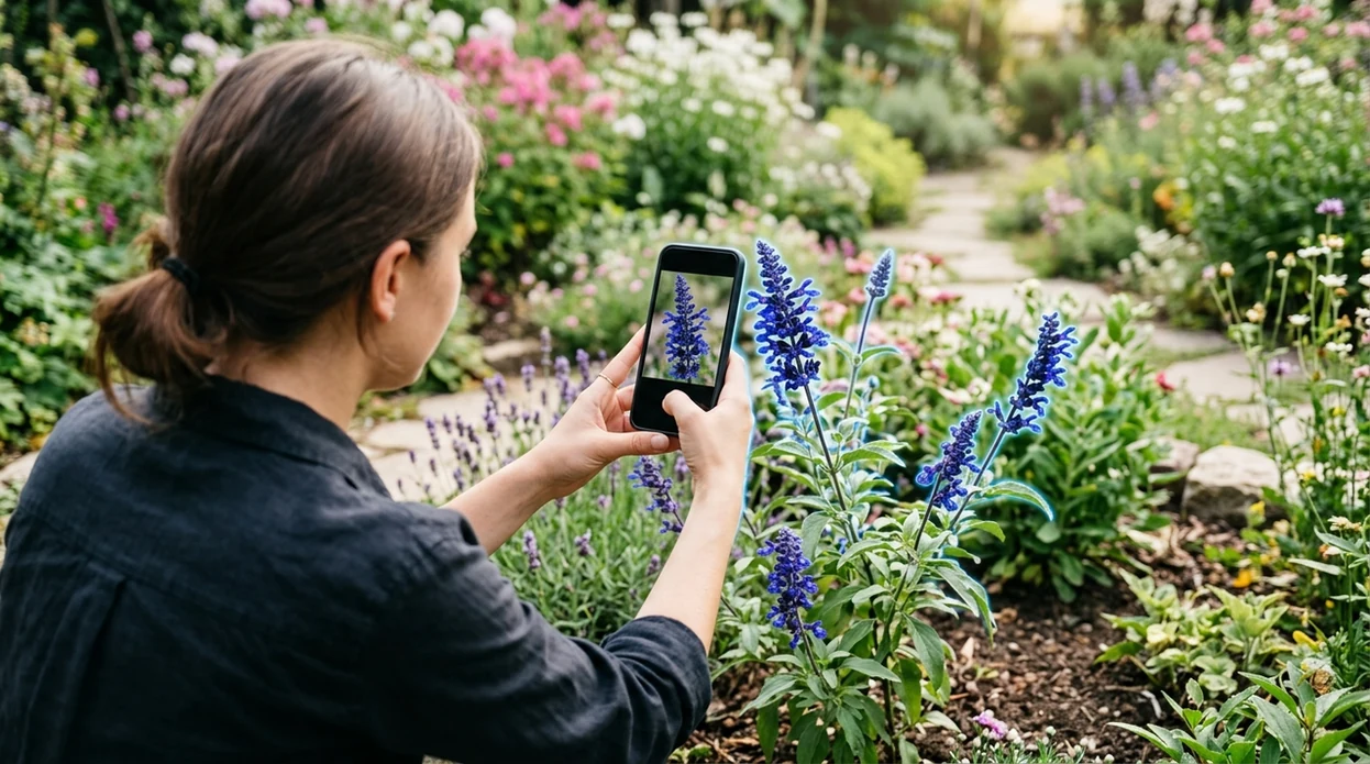 Phone showing how to scan a plant to identify it