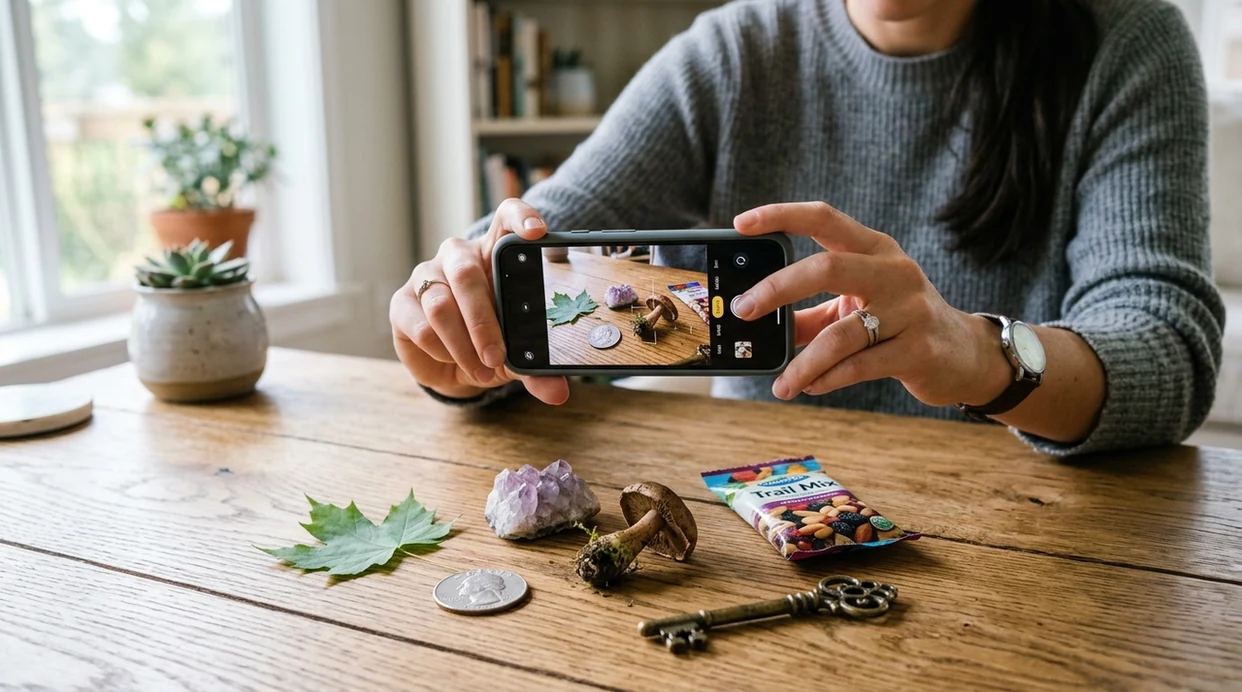 Person using phone to identify anything from a photo