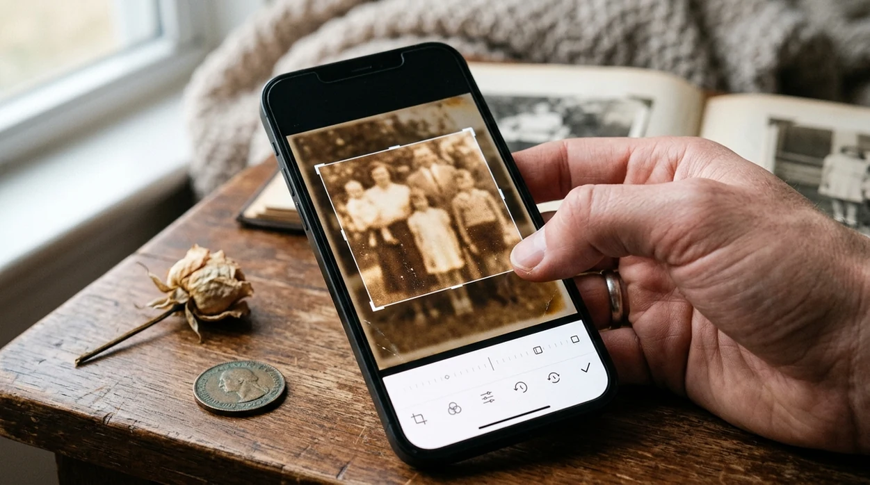 Cropping a blurry old photo before running a visual scan