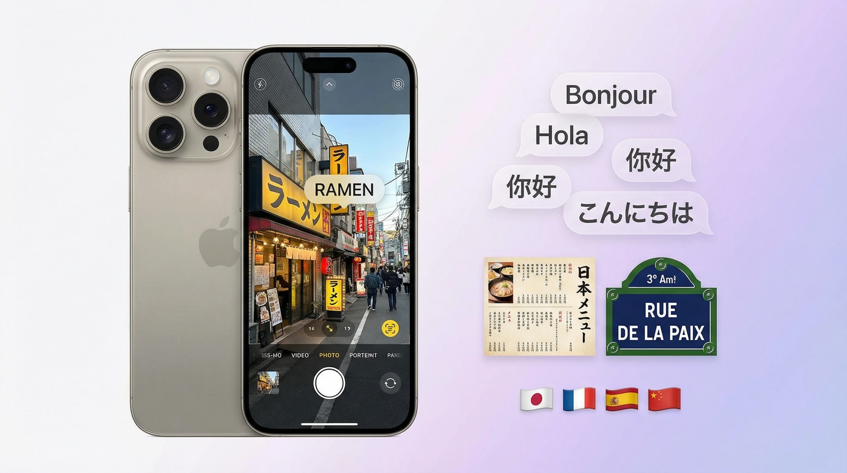 Live camera translation app on iPhone converting foreign text in a photo to English in real time