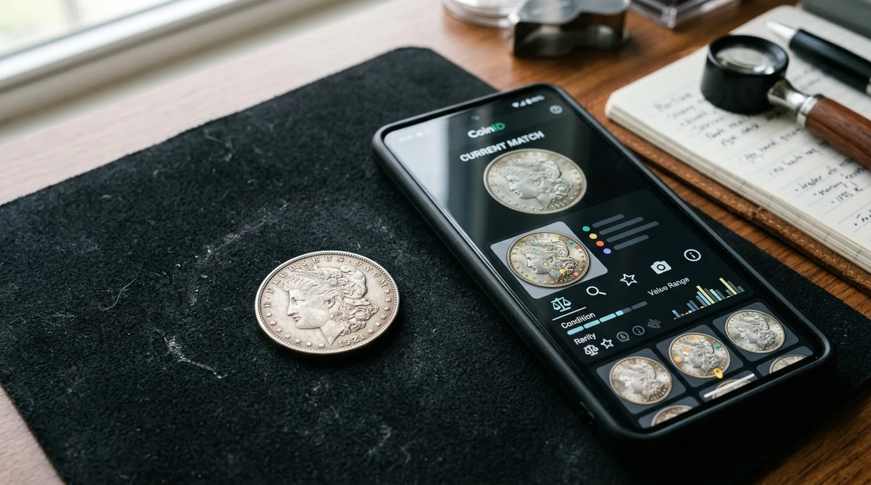 Coin scan result shown on a mobile identifier app