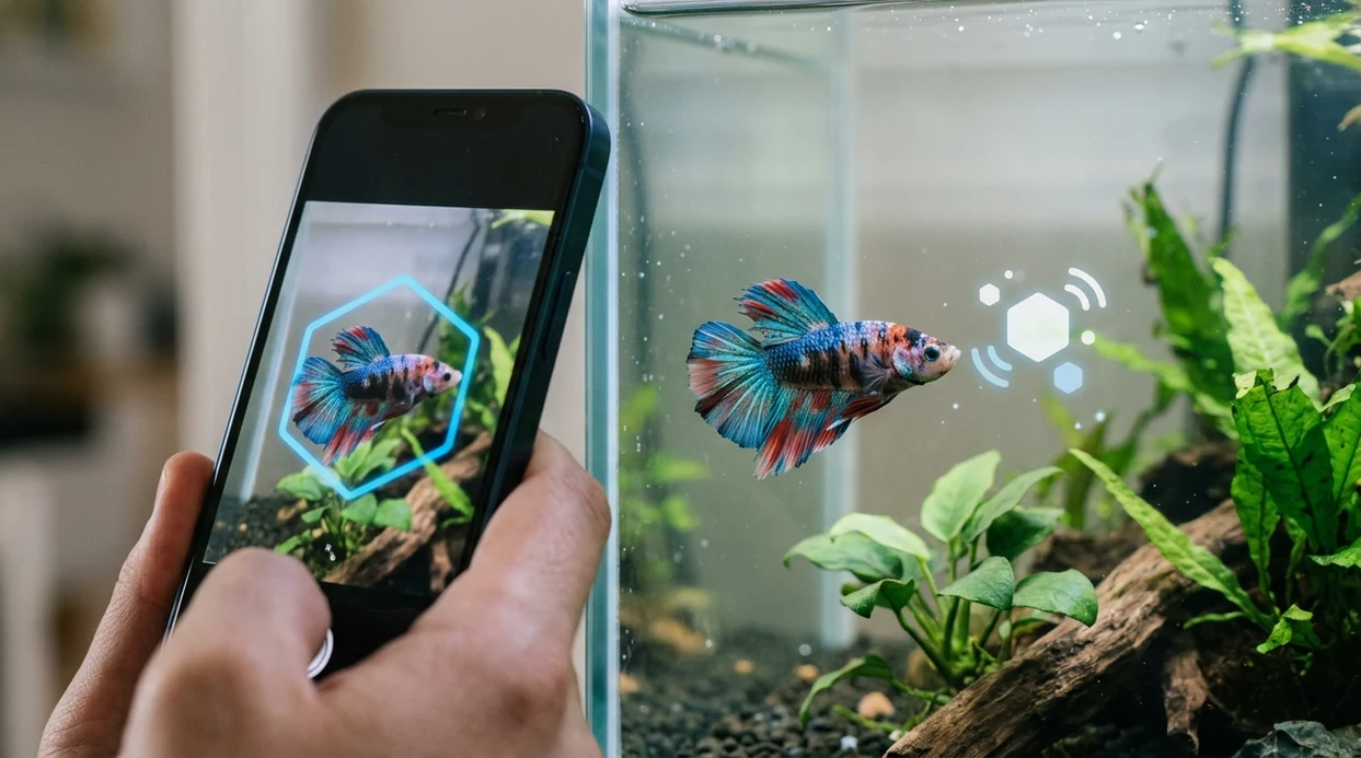mobile fish scanner analyzing aquarium fish markings