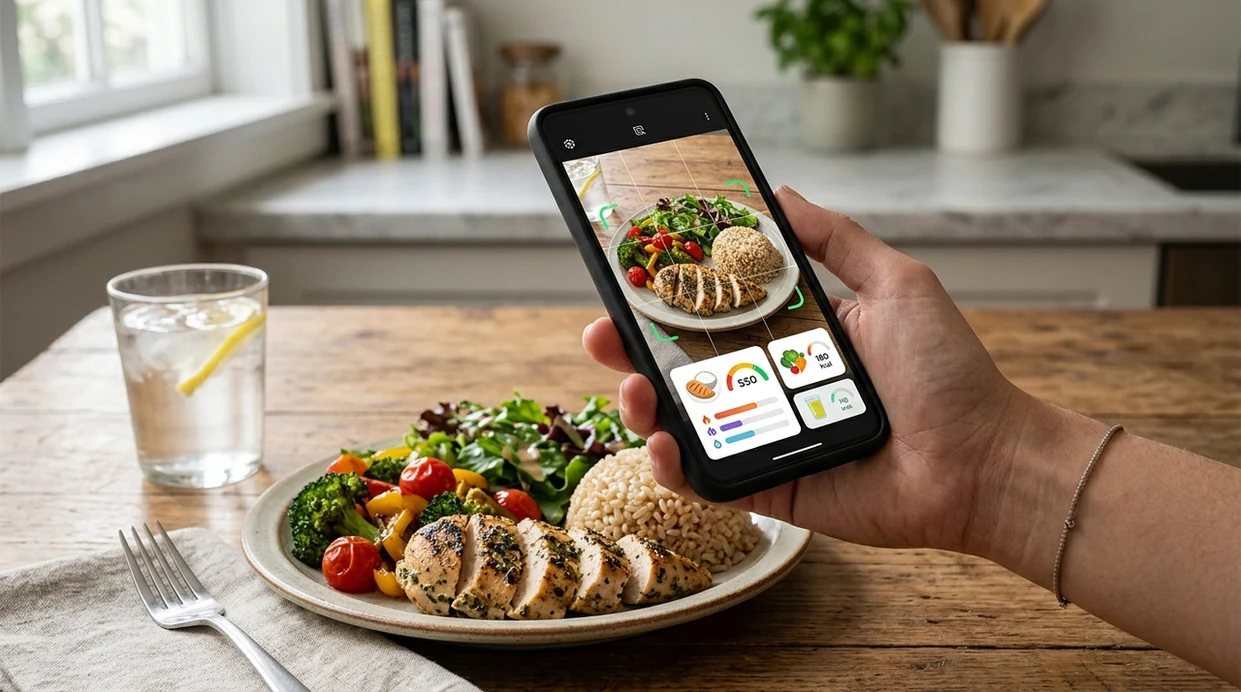 Food scanner estimating calories from a clear meal photo