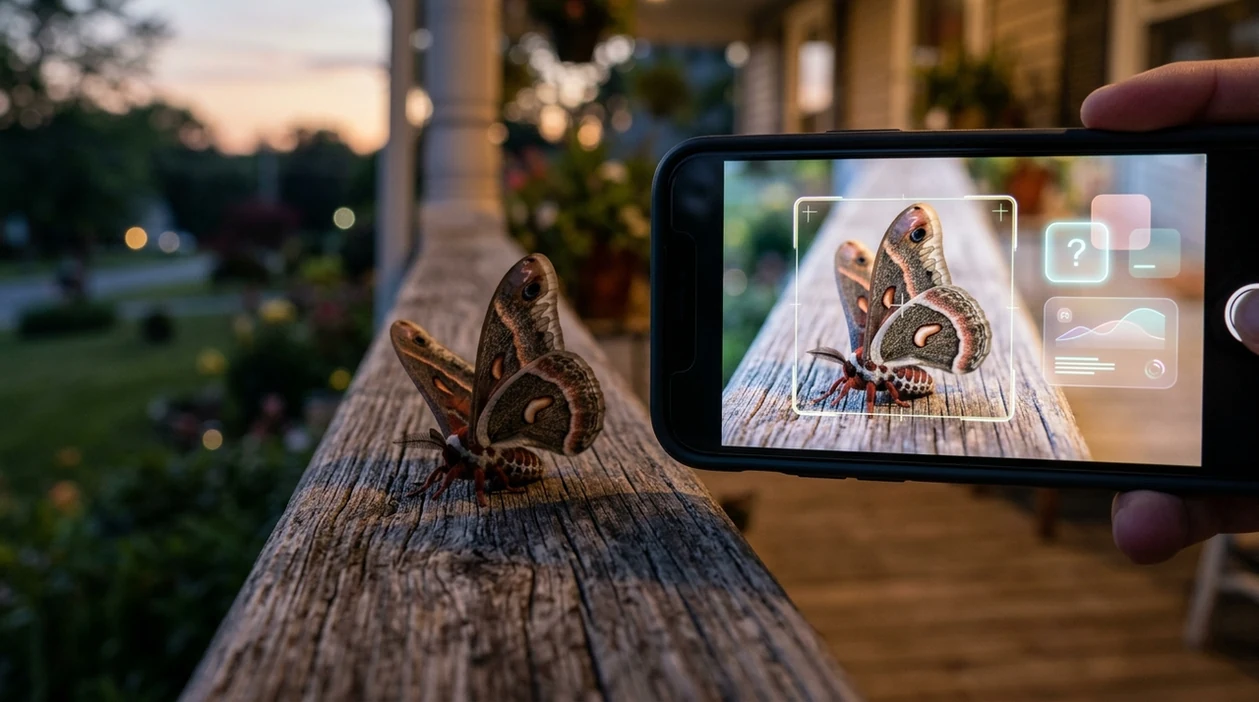 Mobile insect scanner analyzing a moth from a clear photo